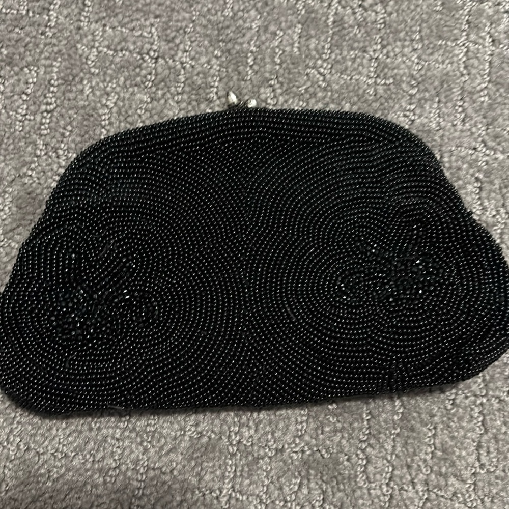Walborg black beaded vintage small clutch hand made in Belgium